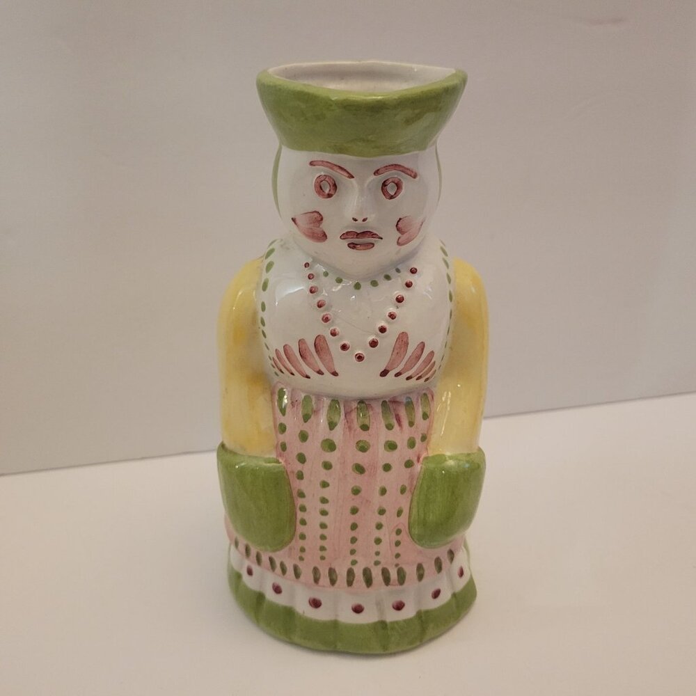 Vintage Ceramic Meiselman Jug Pitcher Lady Design Hand-Painted Pastel Colors Tal